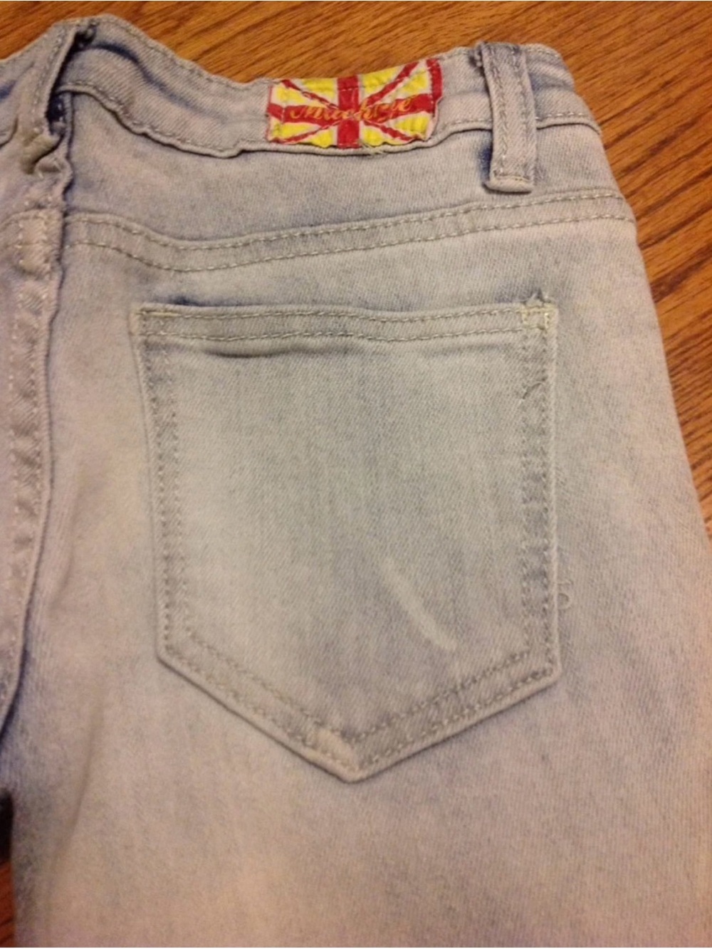 Machine Nouvelle distressed destroyed  women's denim blue jeans 26x32 #7